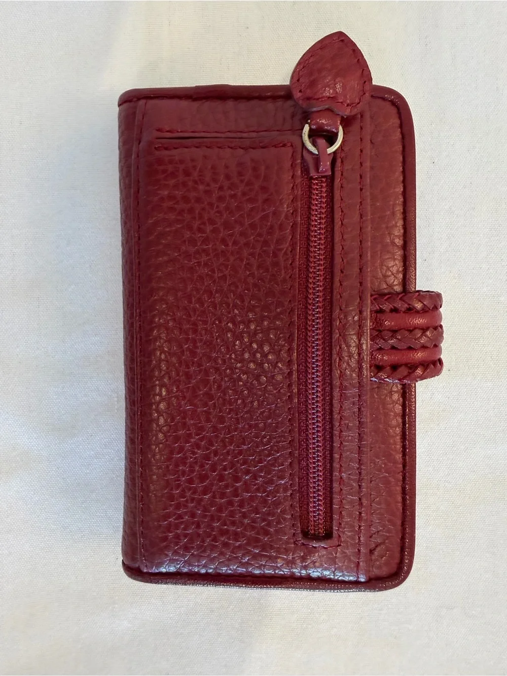 Women's Burgundy Leather Key & Card Holder with Decorative Silver Heart Clasp